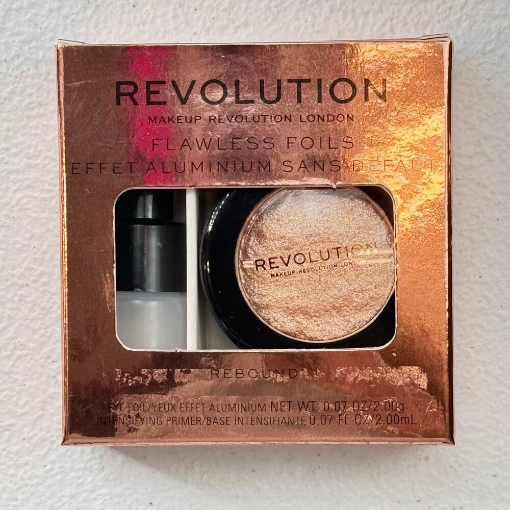 Makeup Revolution Flawless Foils Eyeshadow & Primer Set - Rebound Gold NIB